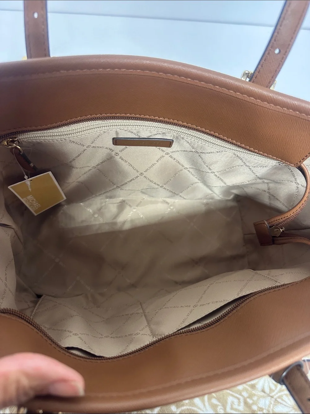 Michael Kors Beige Signature Canvas Tote with Brown Trim